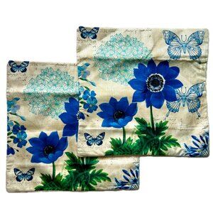 Royal Blue Floral Country Farmhouse Flower Garden Throw Pillow Covers Set of 2